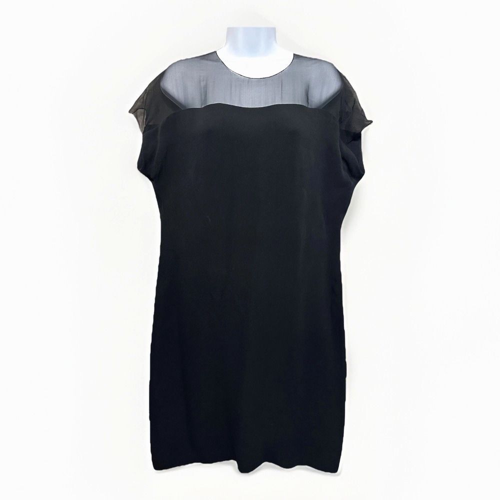 Ralph Lauren Collection Silk Sheath Dress Cocktail Organza Yoke Italy Black Sz 8
